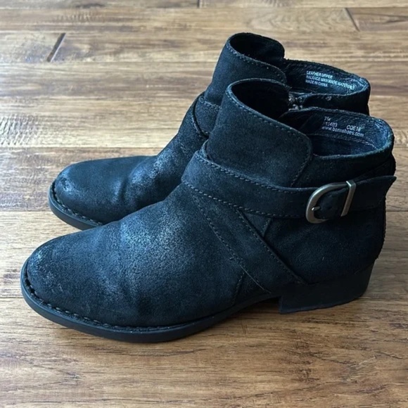 Born Trinculo Leather Ankle Boots Booties Black Buckle Detail Womens Size 7 - Picture 7 of 12